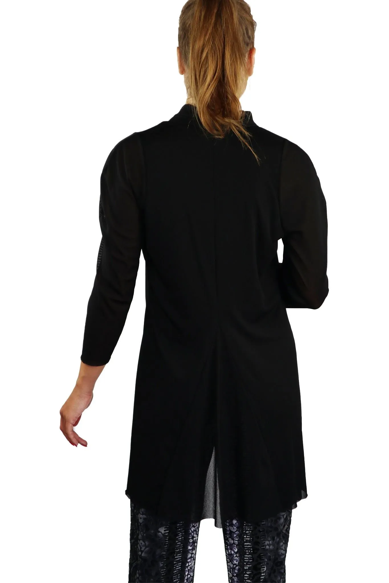 ANGELINA 3/4 Sleeves Cowl Neckline Flaring Tunic Top Black