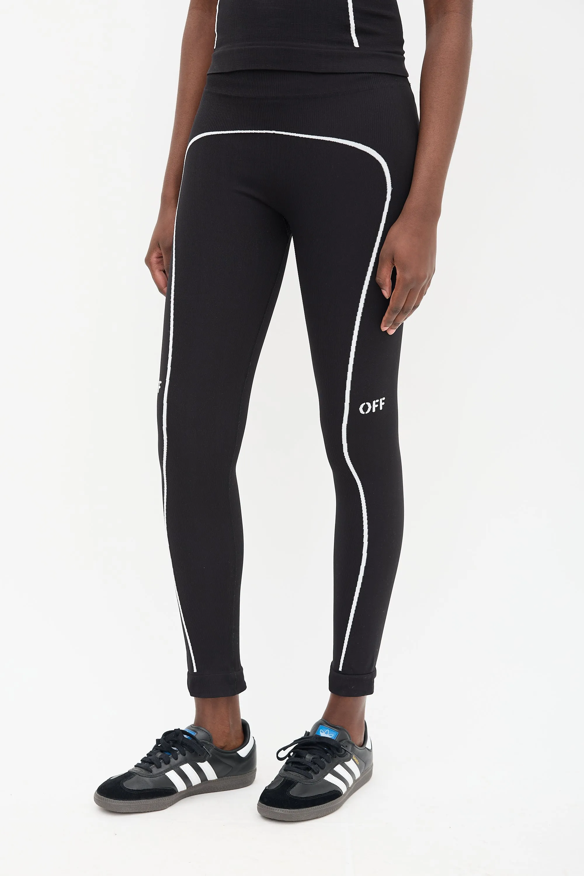 Black Knit Off Stamp Seamless Legging
