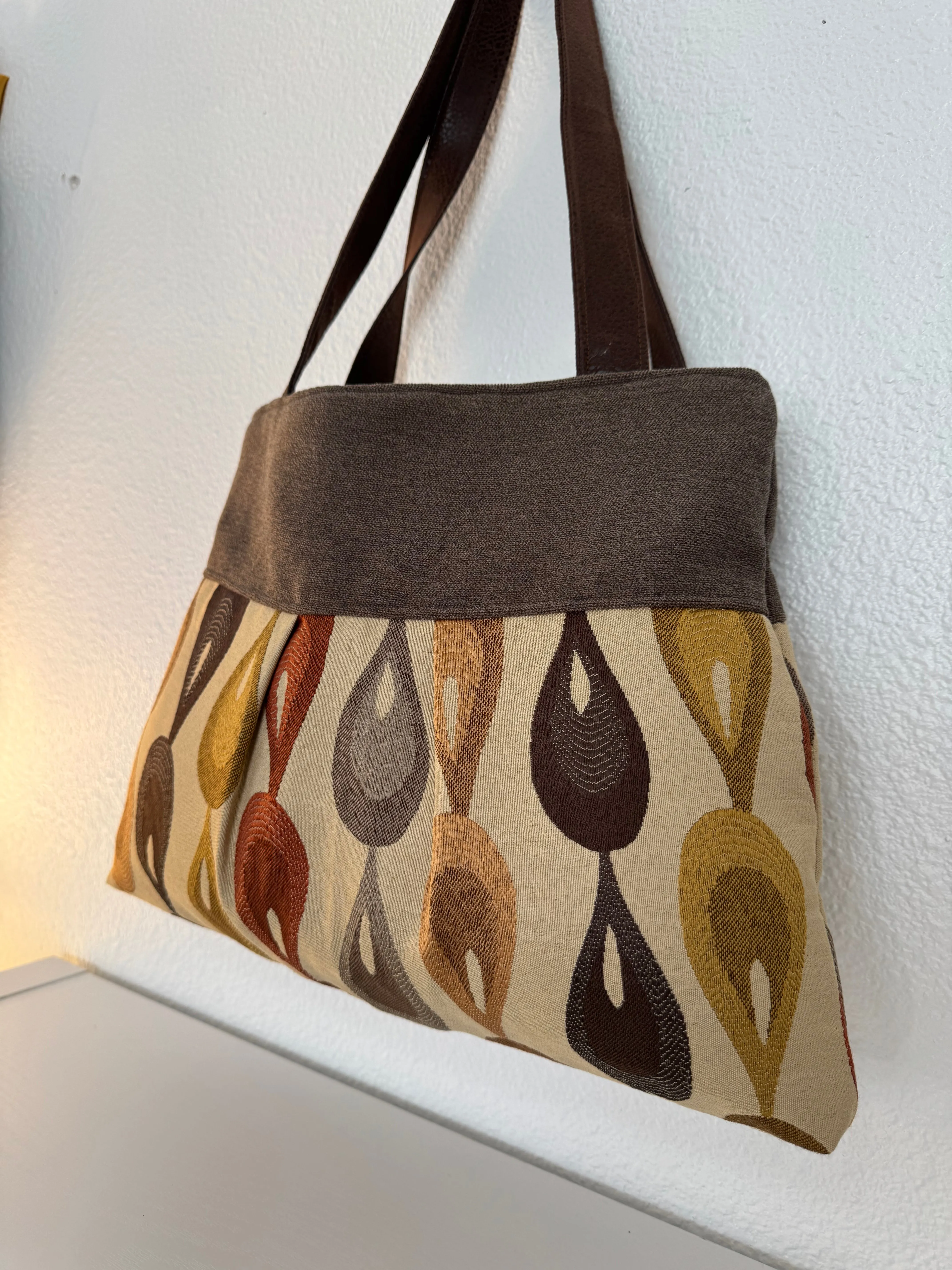 Brown and Beige Tapestry Handbag Purse Tote
