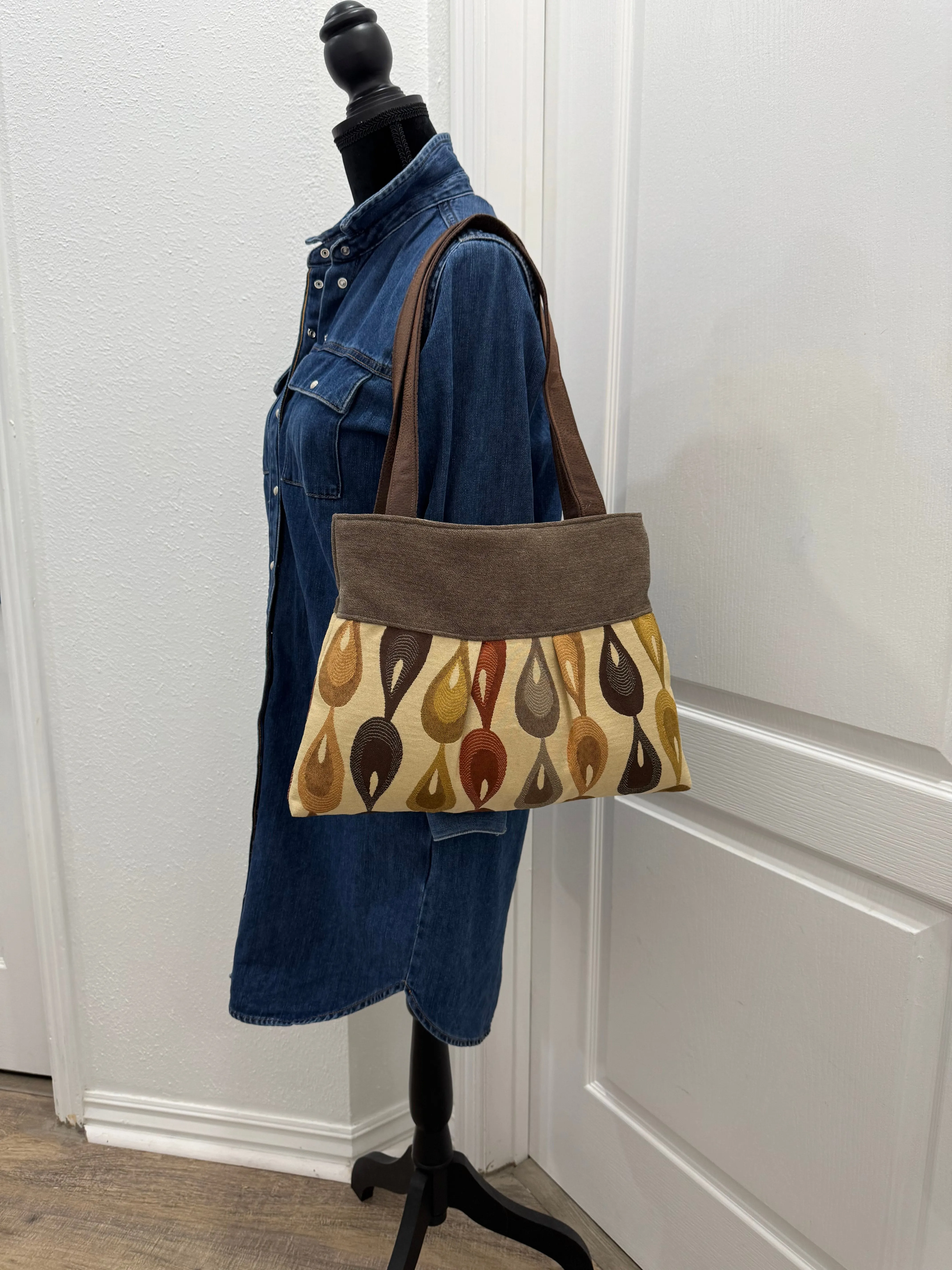 Brown and Beige Tapestry Handbag Purse Tote
