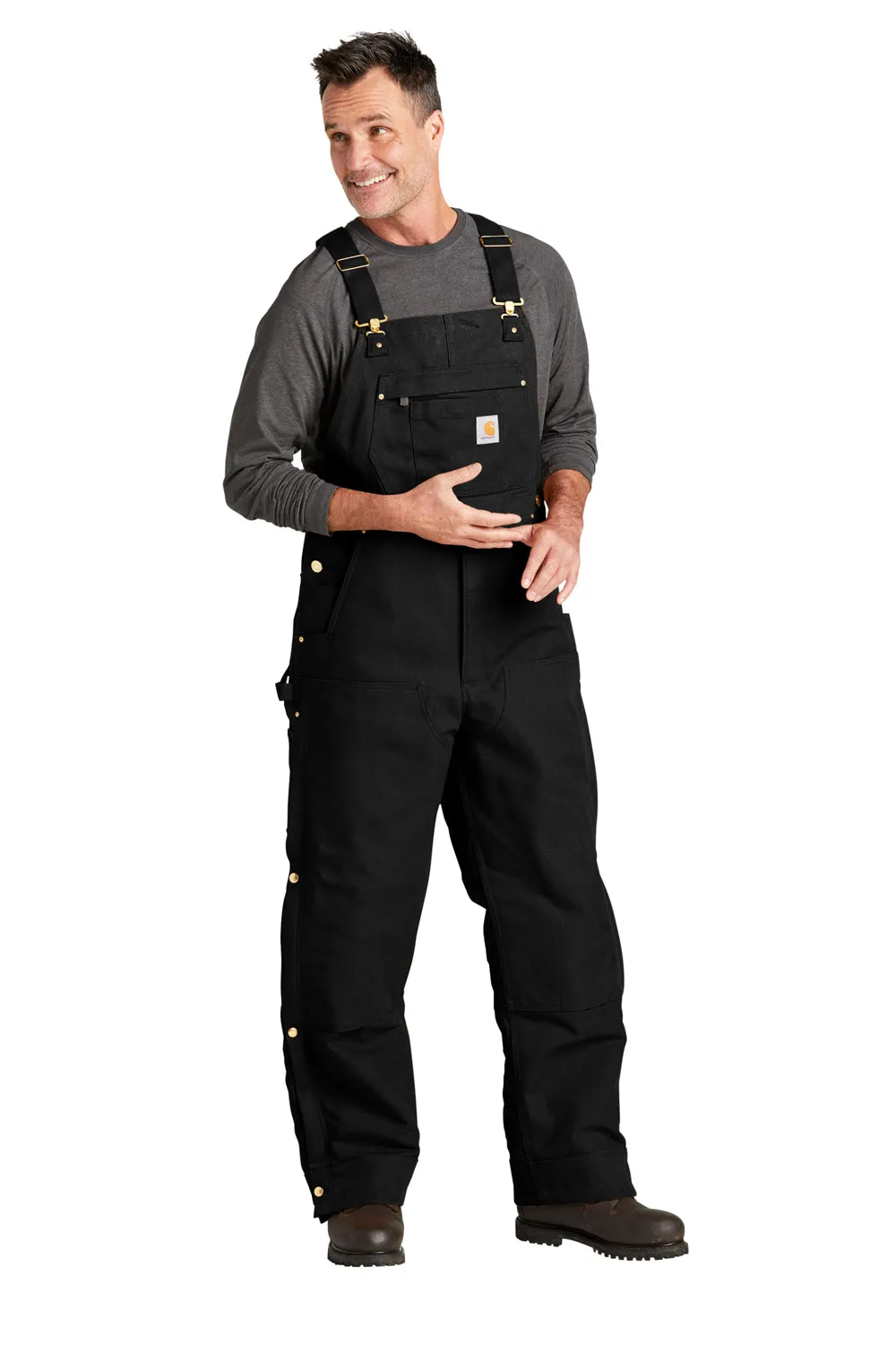 Carhartt Mens Firm Duck Insulated Bib Overalls w/ Pockets - Black