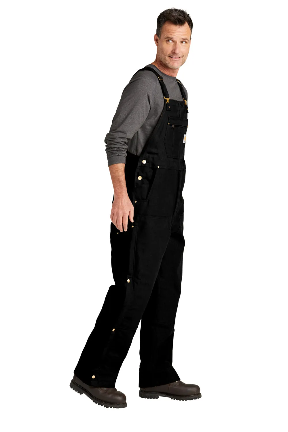 Carhartt Mens Firm Duck Insulated Bib Overalls w/ Pockets - Black