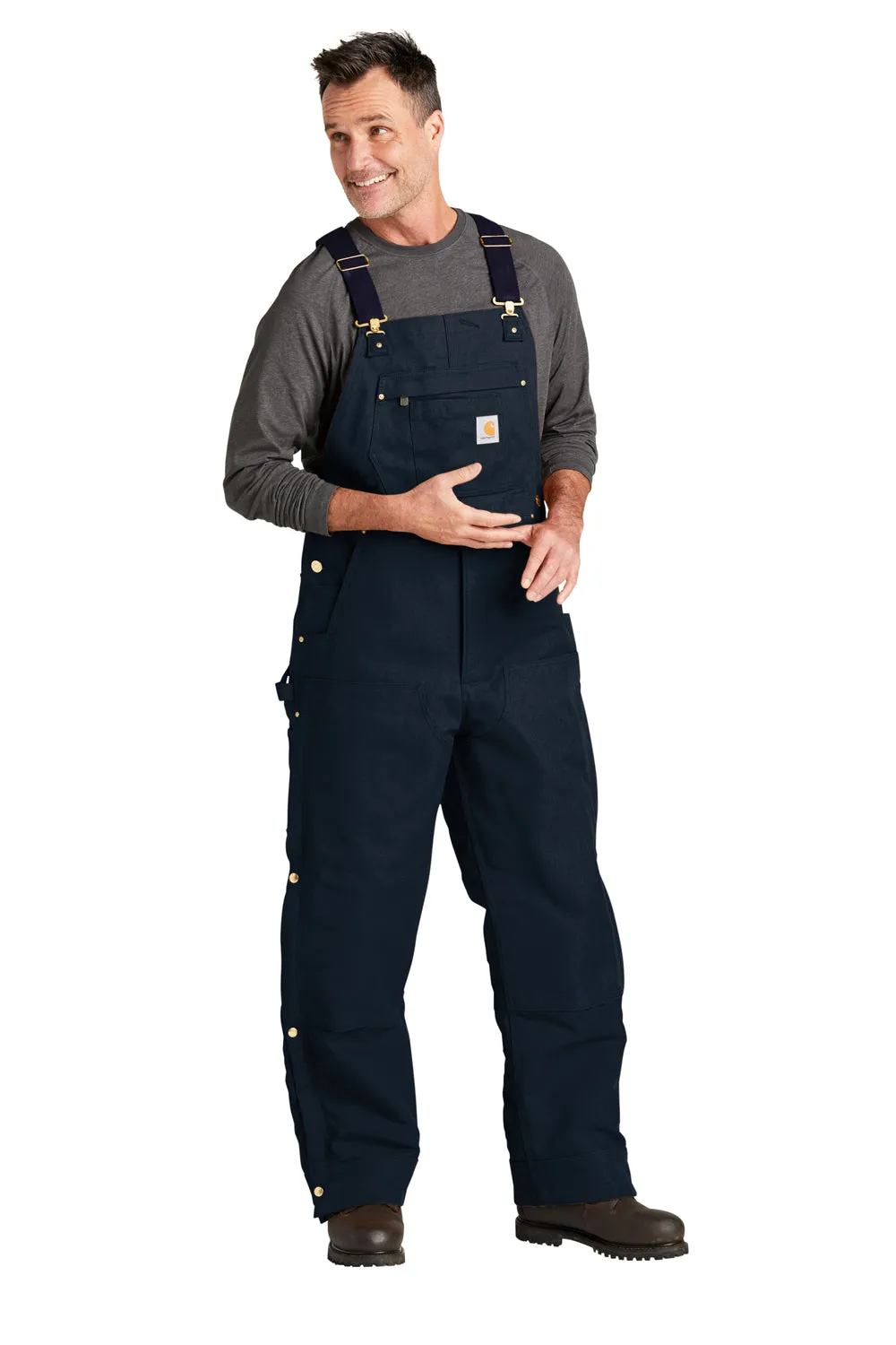 Carhartt Mens Firm Duck Insulated Bib Overalls w/ Pockets - Dark Navy Blue