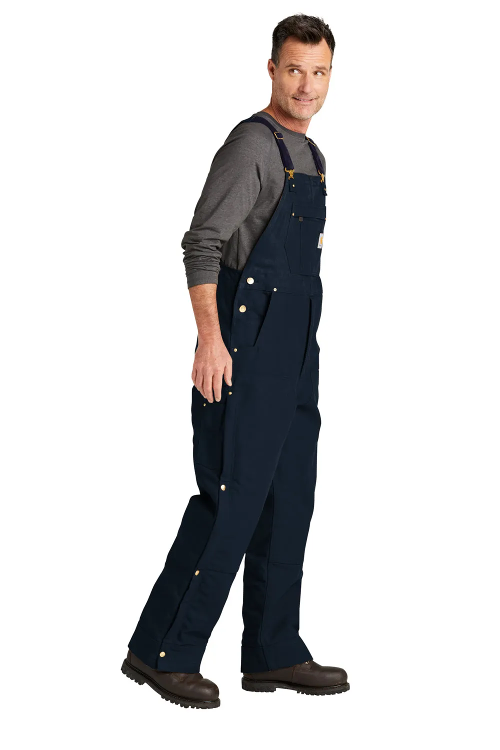 Carhartt Mens Firm Duck Insulated Bib Overalls w/ Pockets - Dark Navy Blue