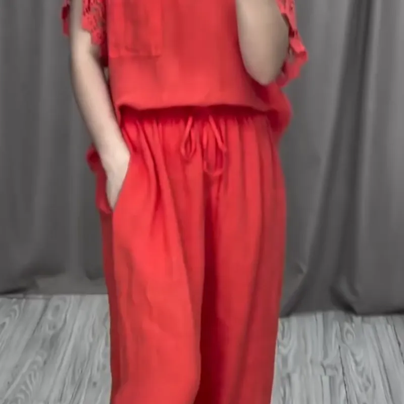 Casual Short Sleeve Top & Drawstring Pants Set