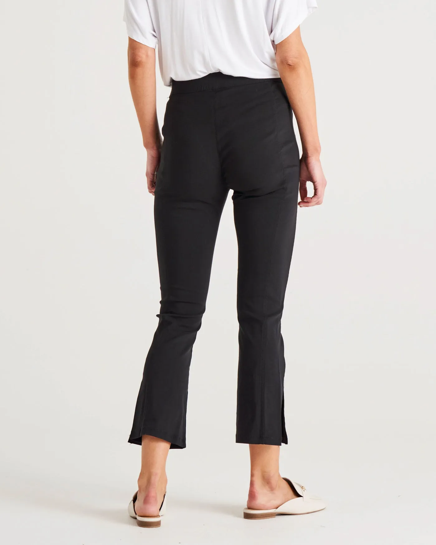 Edwina High Rise Stretchy Bengaline Split Leg Pant - Black