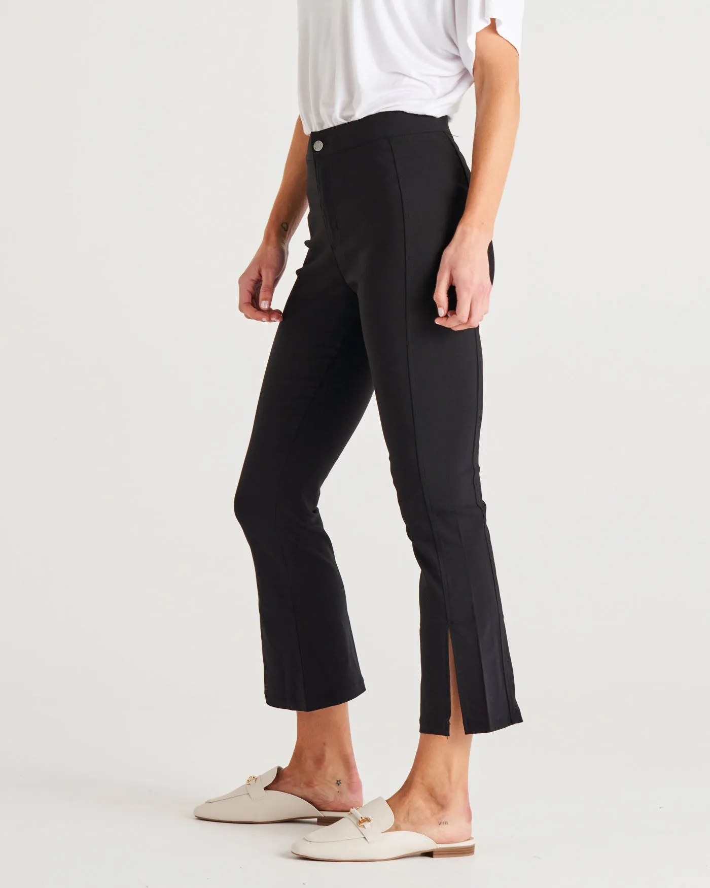 Edwina High Rise Stretchy Bengaline Split Leg Pant - Black