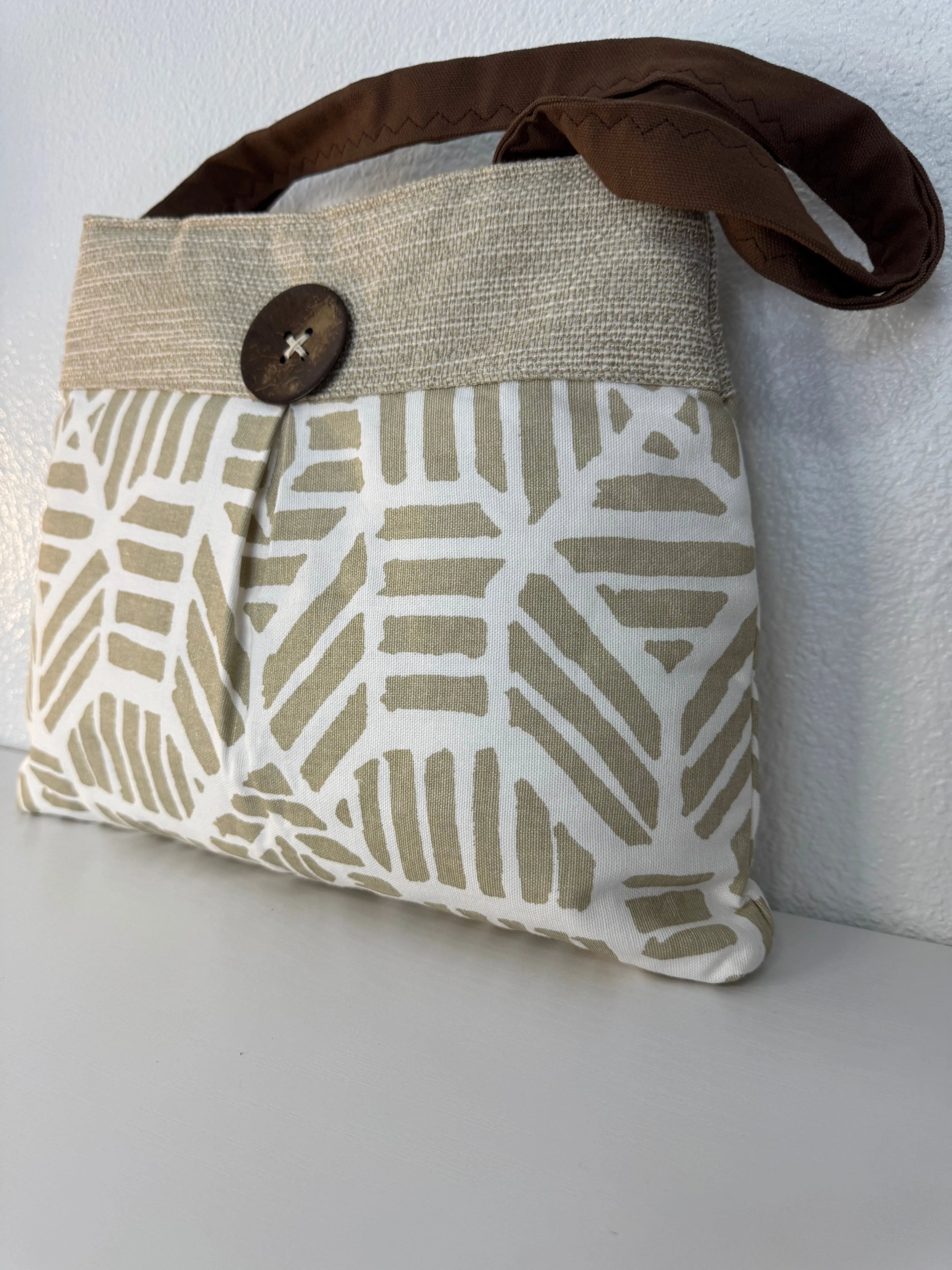 Gold and Beige Pleated Handbag Purse Tote with Button