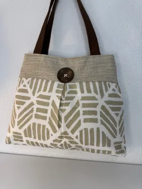 Gold and Beige Pleated Handbag Purse Tote with Button