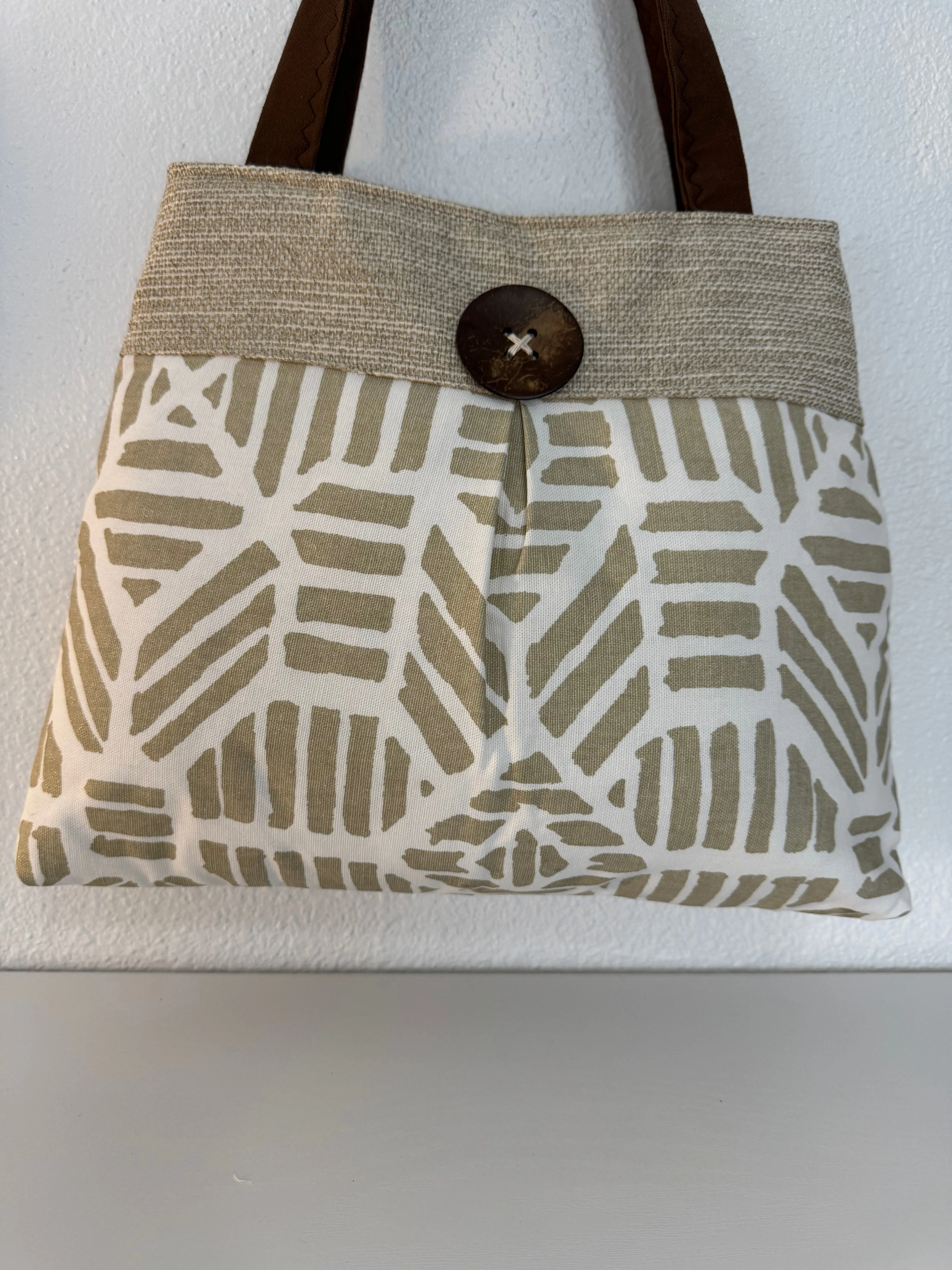Gold and Beige Pleated Handbag Purse Tote with Button