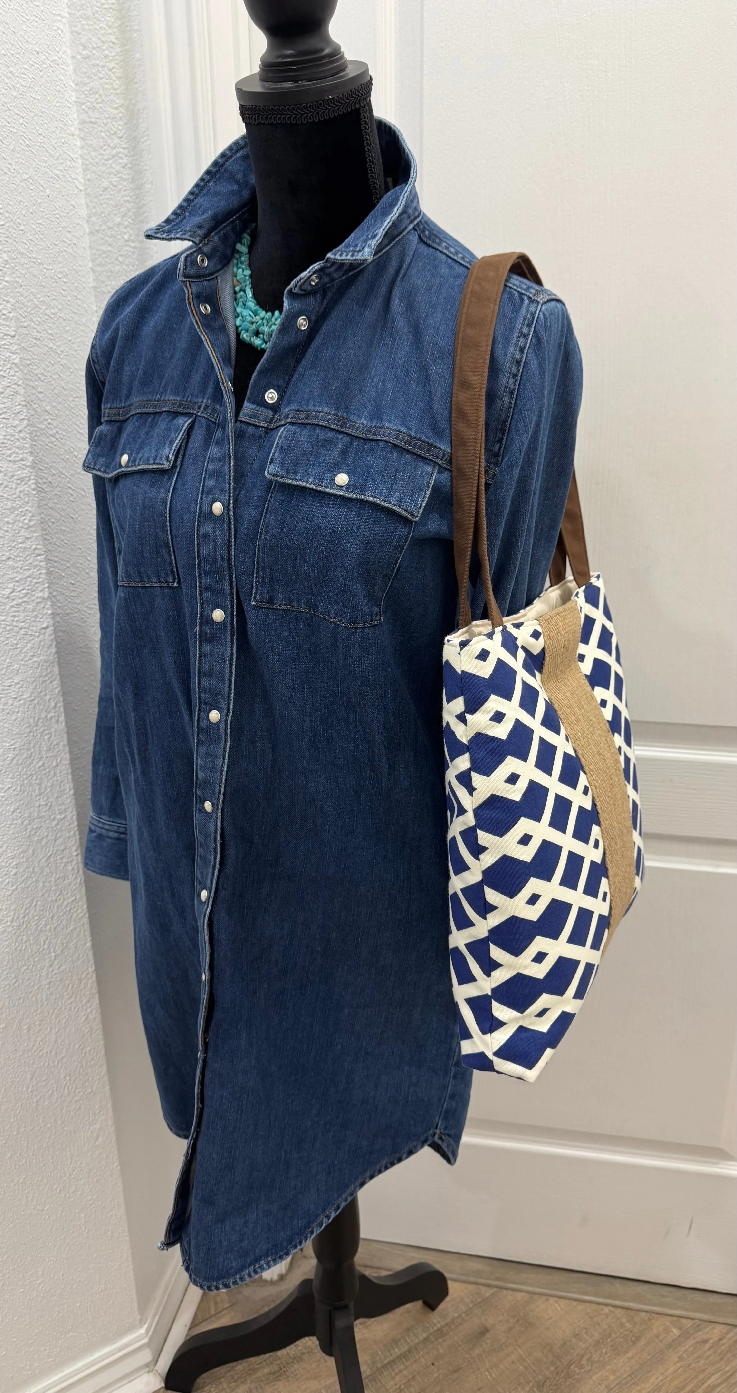 Handbag Purse Tote Bag Shoulder Tote in Navy and White with Jute Webbing