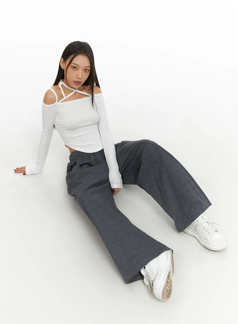 Heart Quilted Cotton Wide Pants IS427