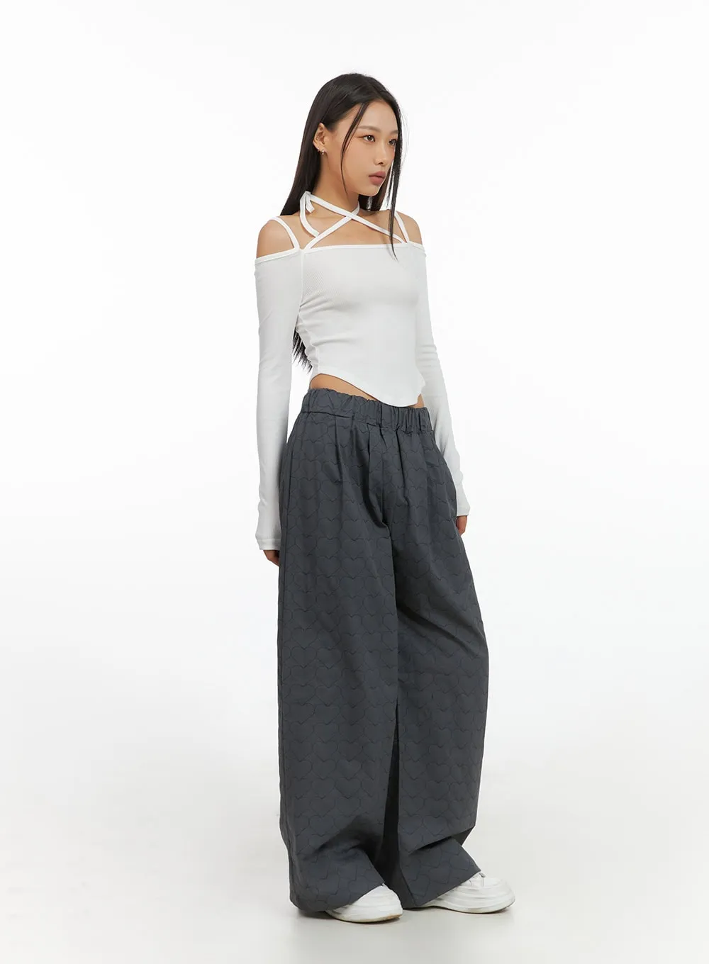 Heart Quilted Cotton Wide Pants IS427