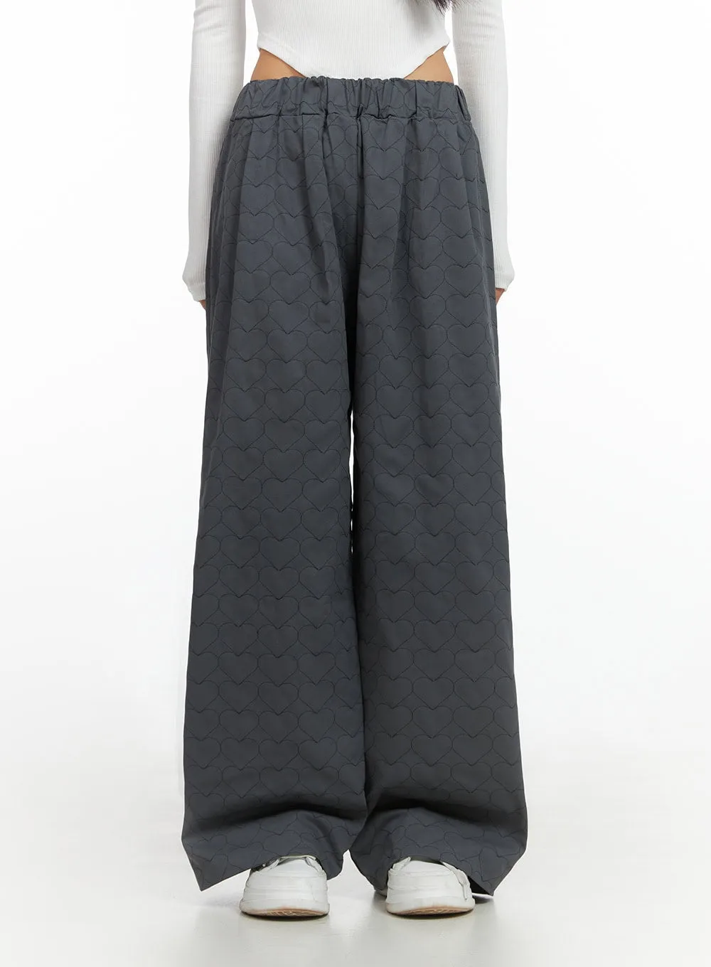 Heart Quilted Cotton Wide Pants IS427