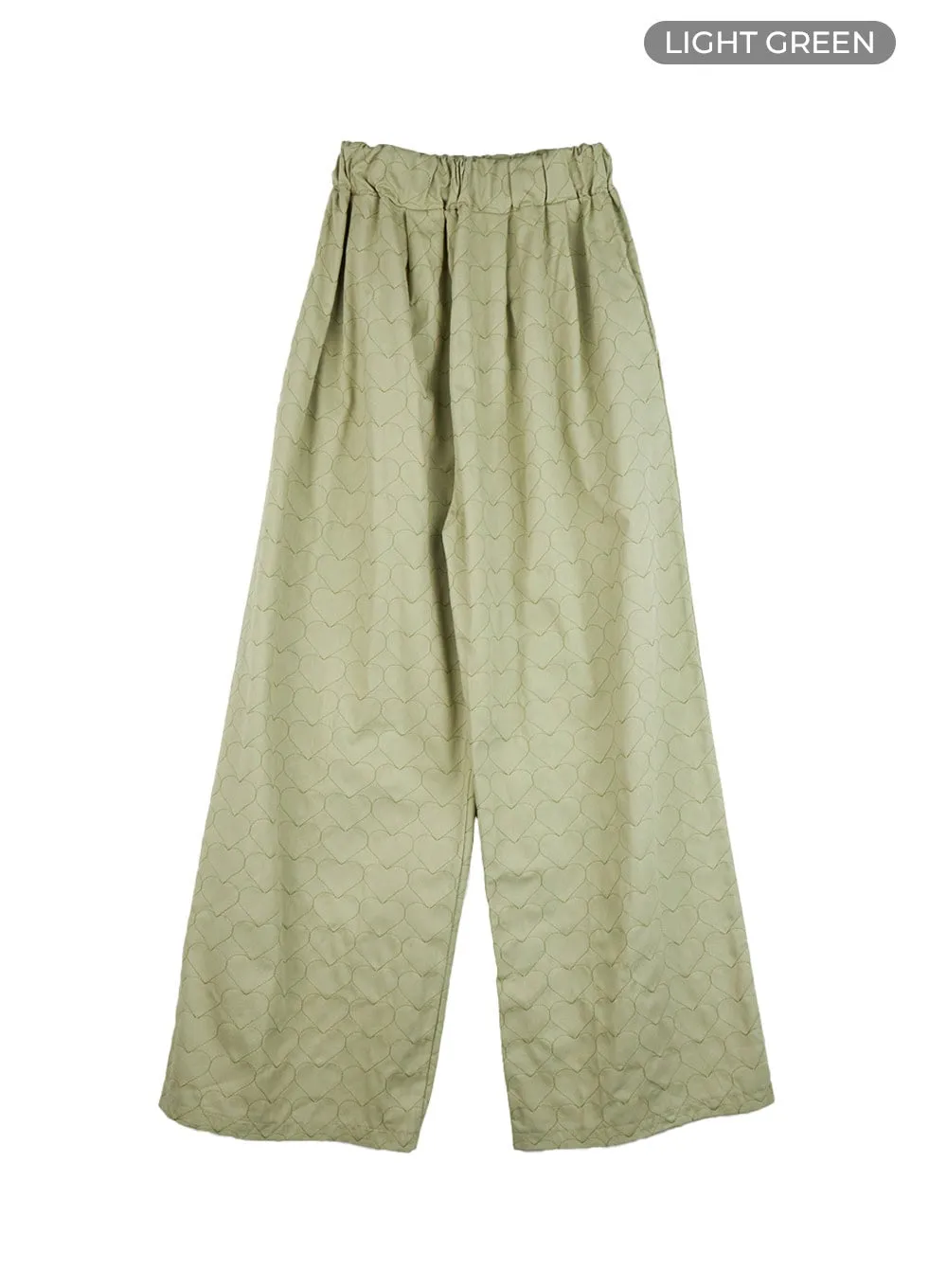 Heart Quilted Cotton Wide Pants IS427