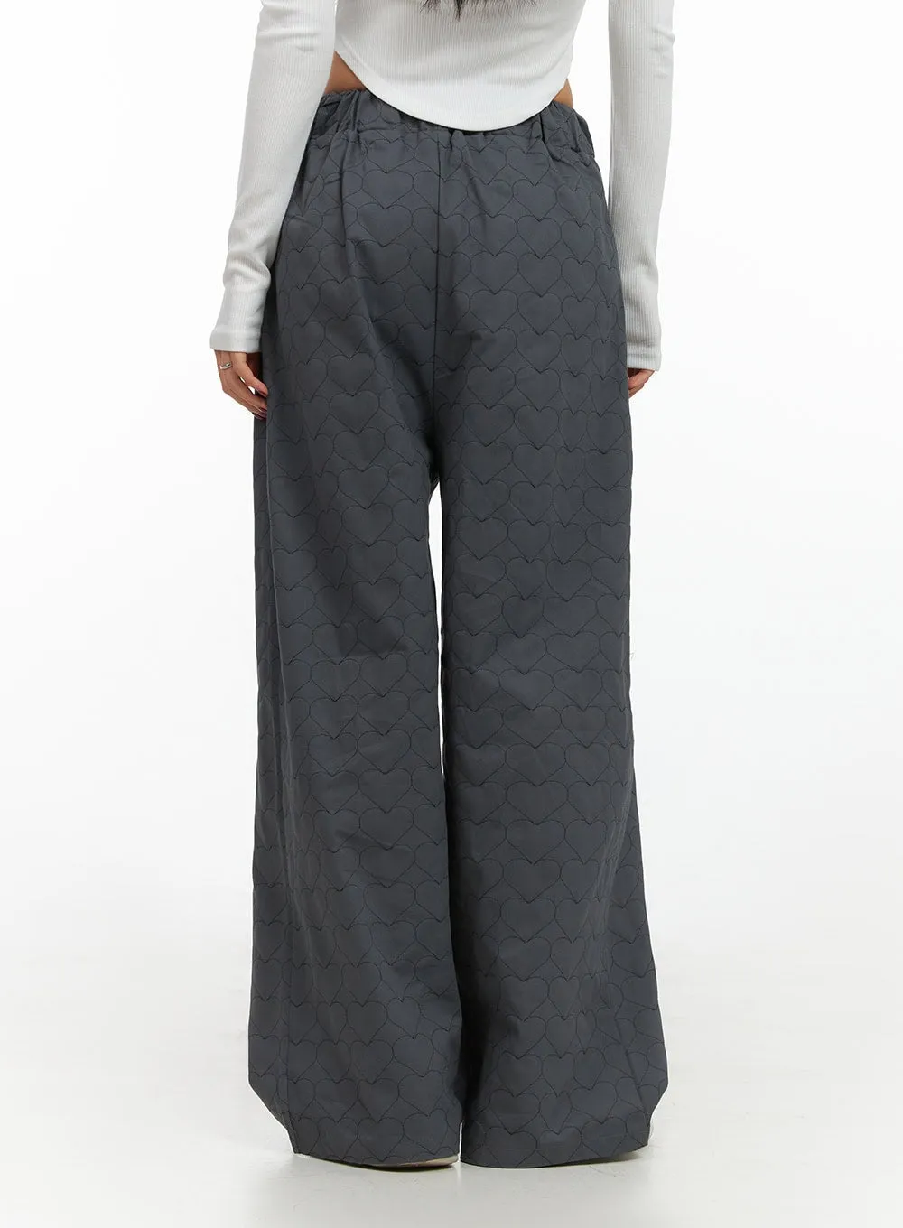 Heart Quilted Cotton Wide Pants IS427