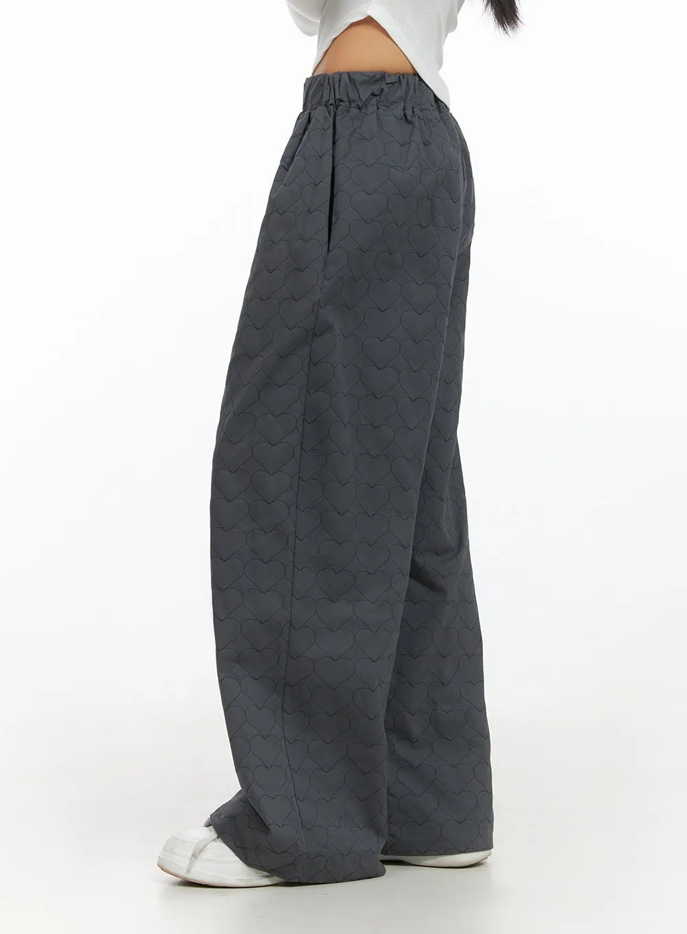Heart Quilted Cotton Wide Pants IS427
