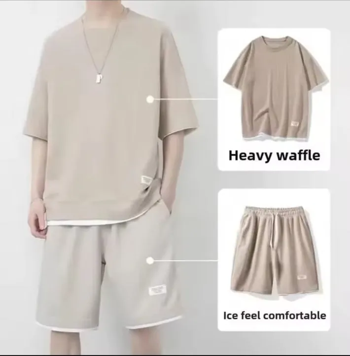 Ice Silk Summer Short Pants Set Men's Casual Sportswear Short Sleeve Stylish Brand Lightweight Chinese Origin Male Suit   S4540536