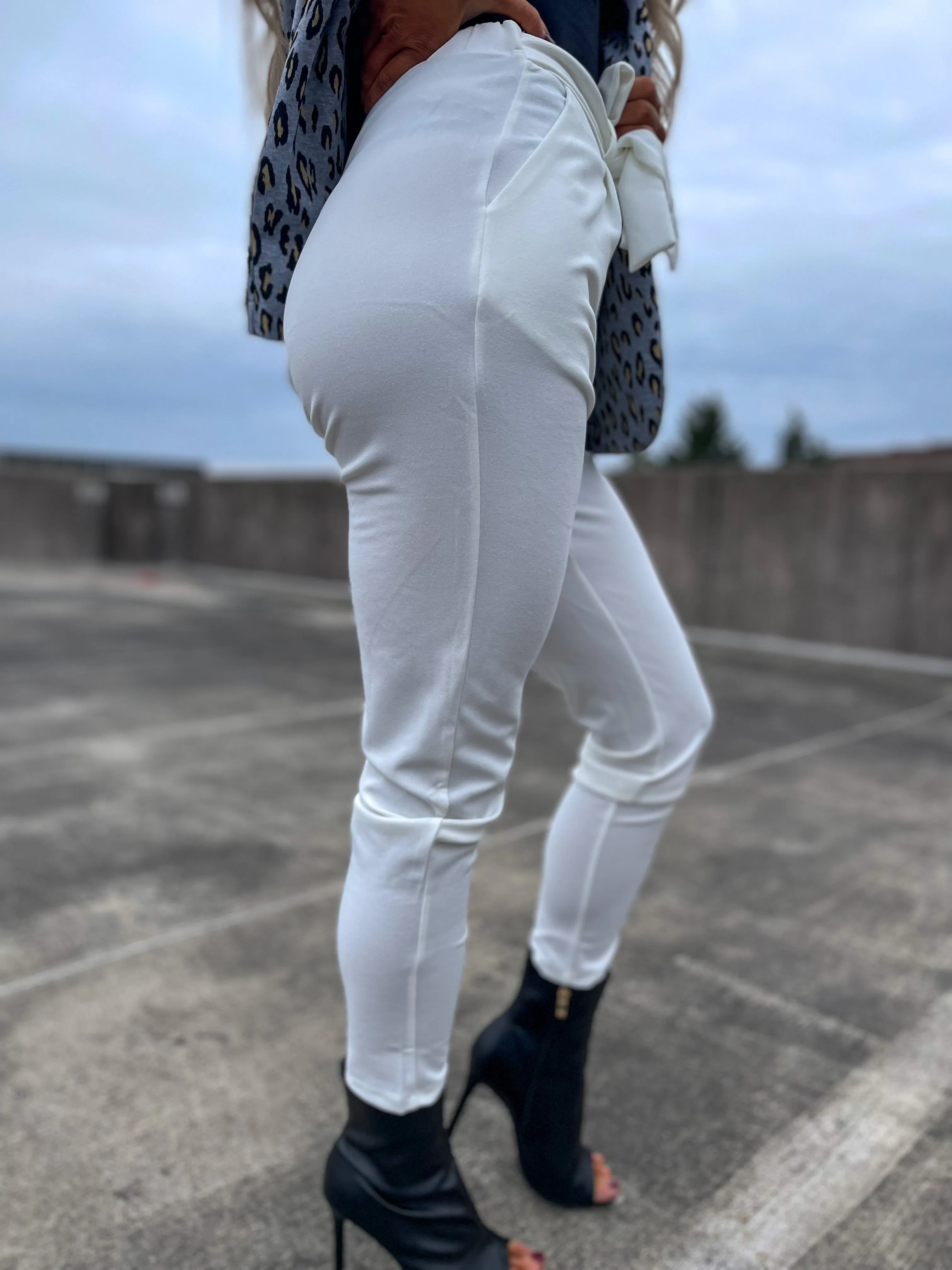 Ivory Front Tie Woven Pants