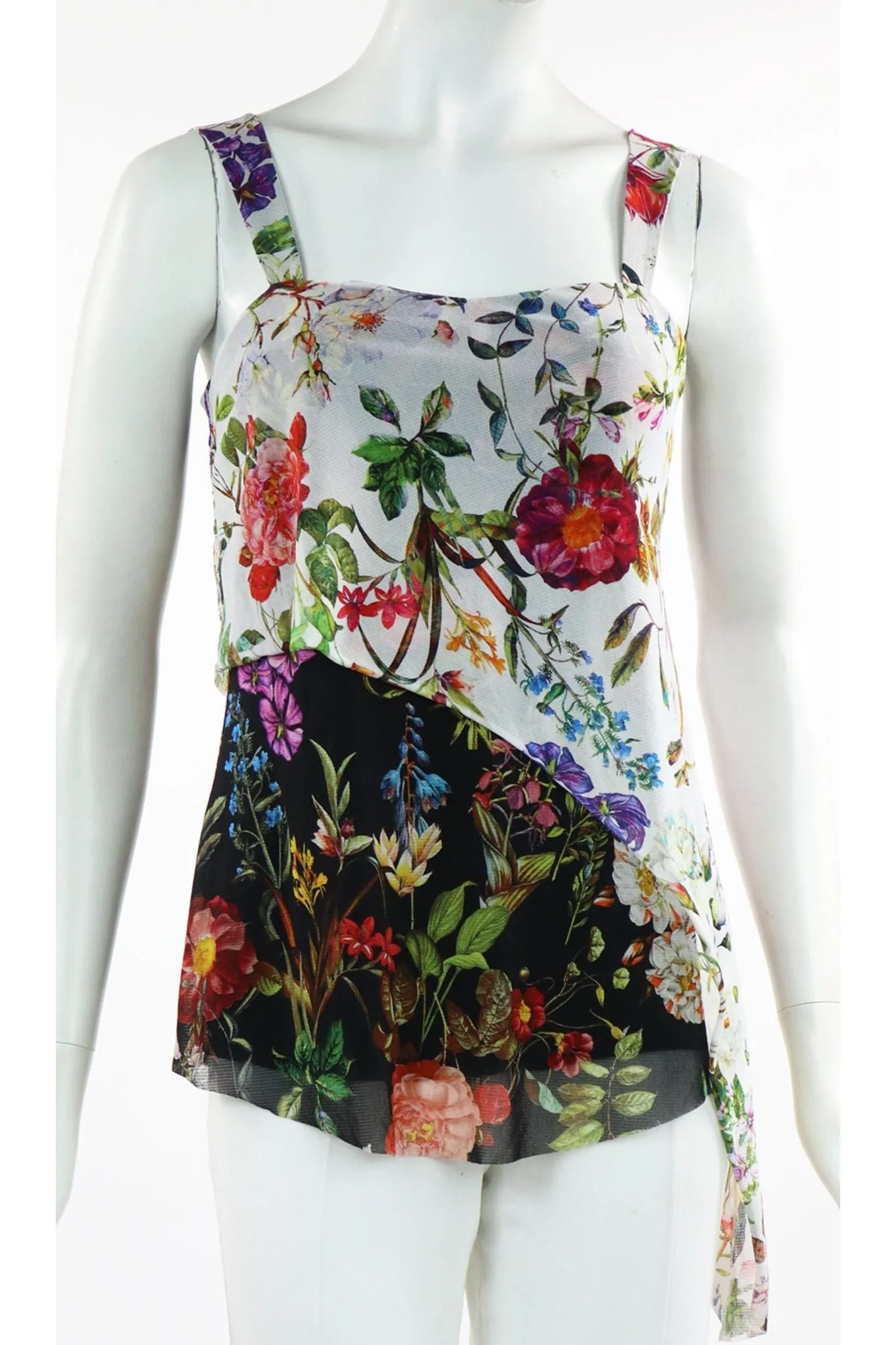 MAYA Floral Sleeveless with Contrasting Overlay Print Top