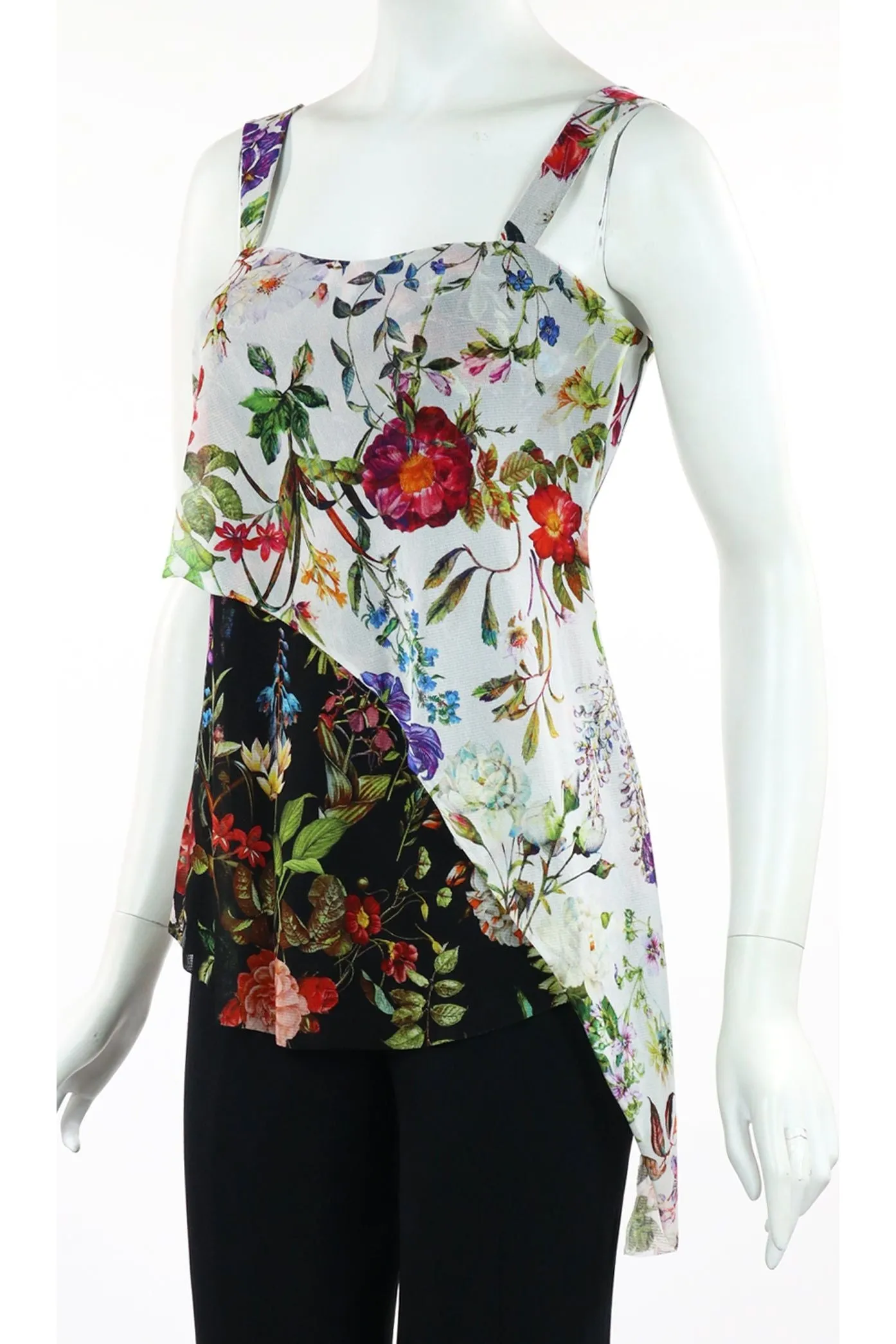 MAYA Floral Sleeveless with Contrasting Overlay Print Top