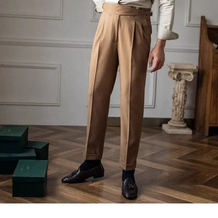 Men's Casual British Pants, Vertical Stripes, Regular Fit