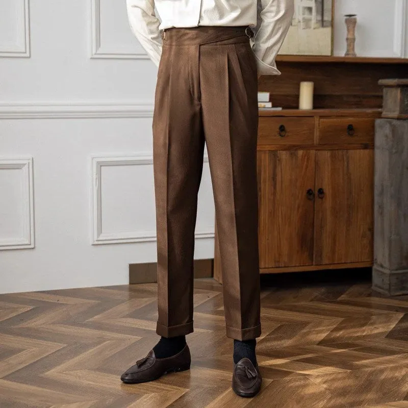 Men's Casual British Pants, Vertical Stripes, Regular Fit