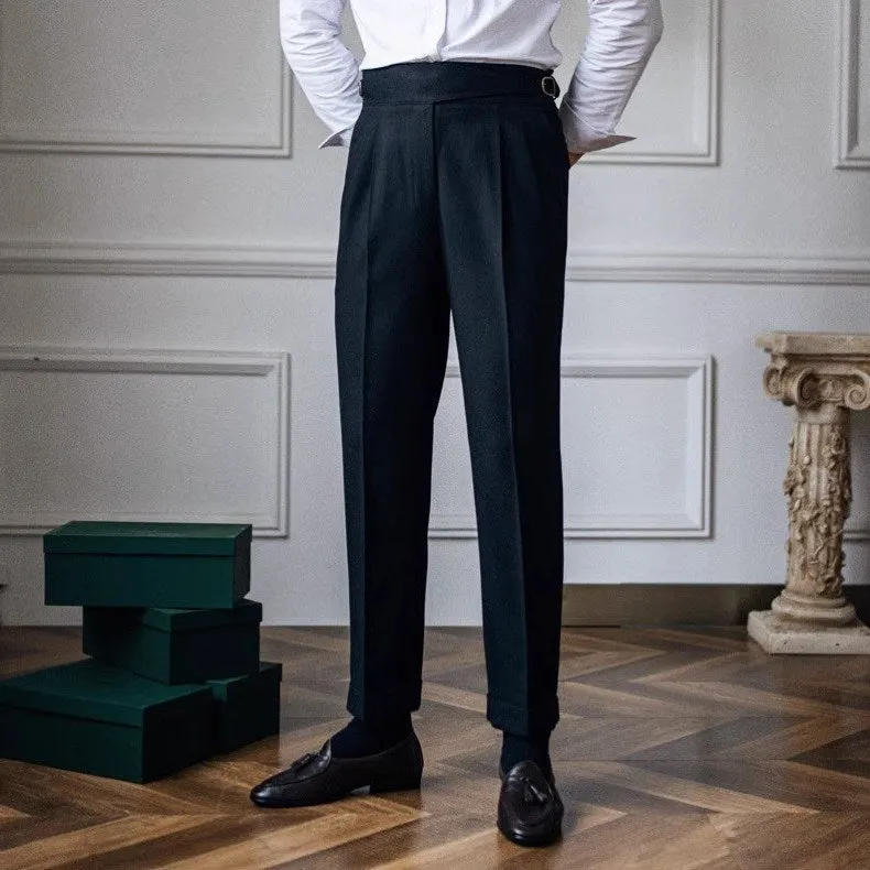 Men's Casual British Pants, Vertical Stripes, Regular Fit