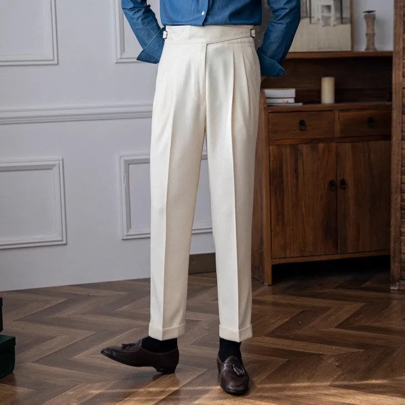 Men's Casual British Pants, Vertical Stripes, Regular Fit