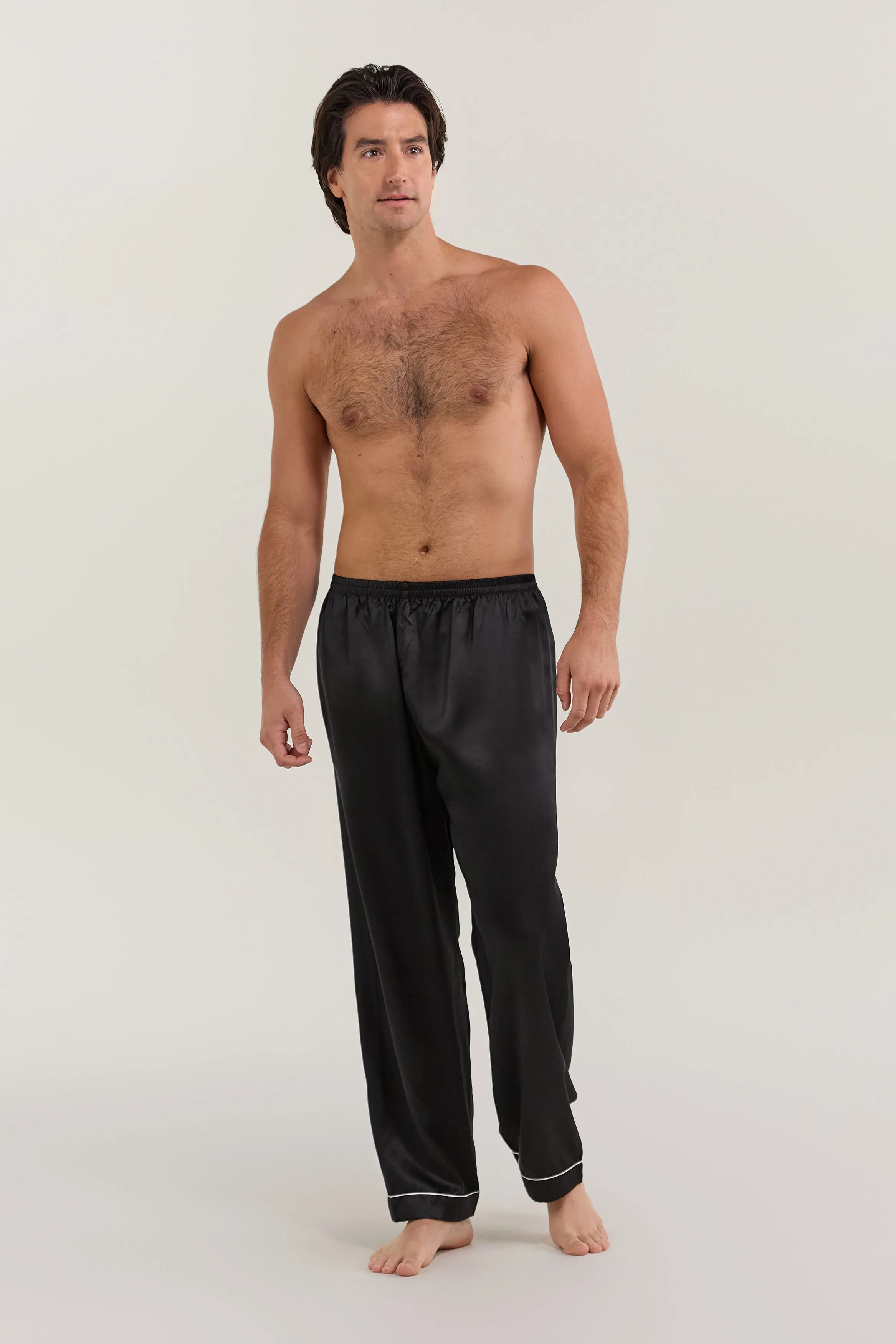 Men’s Pure Silk Sleep Bottoms In Black