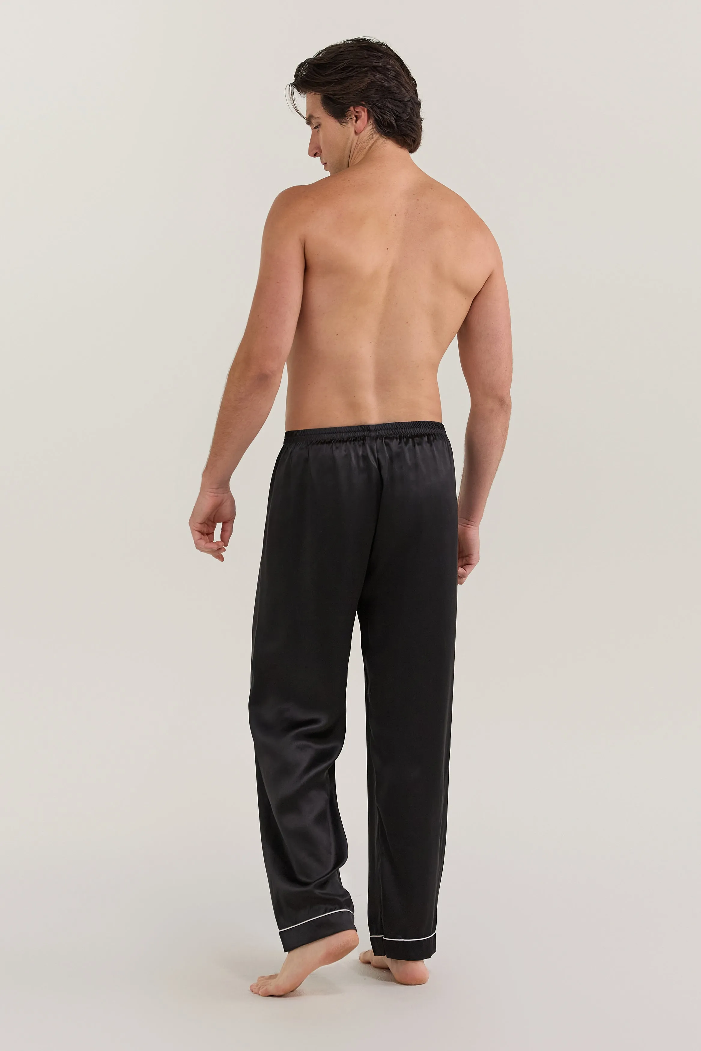 Men’s Pure Silk Sleep Bottoms In Black