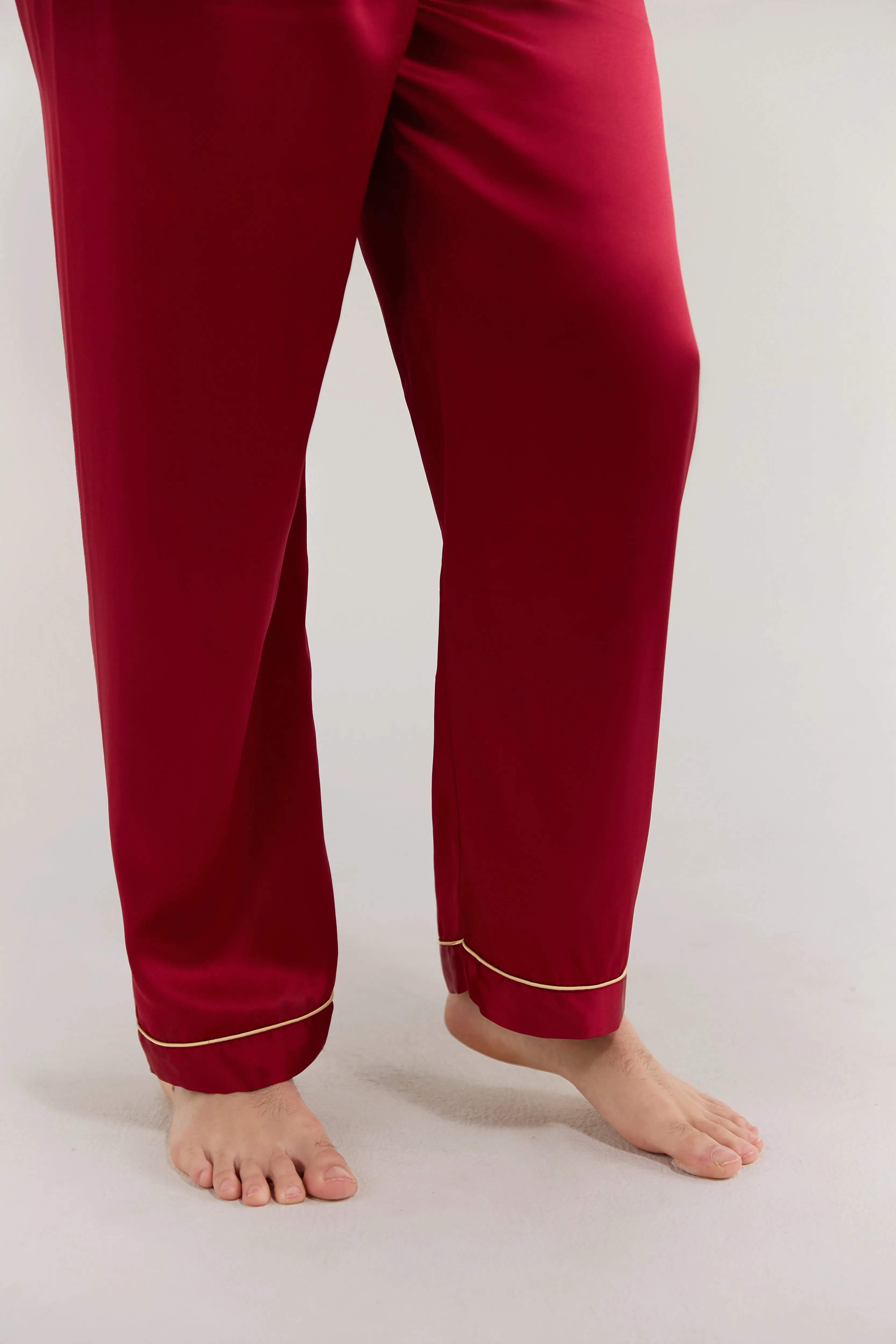 Men’s Pure Silk Sleep Bottoms In Burgundy Red