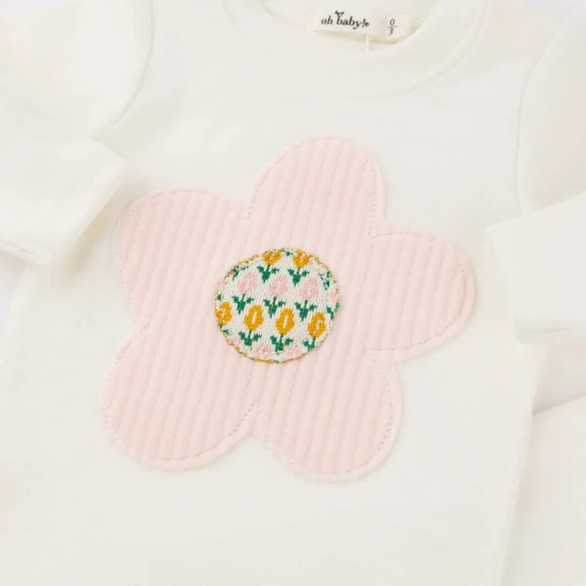 Quilted Flower Applique L/S 2pc. Set- Cream