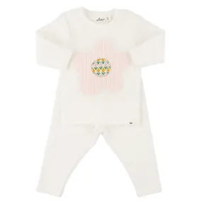 Quilted Flower Applique L/S 2pc. Set- Cream