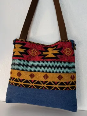 Southwest Print Tote Bucket Bag in Red and Blue