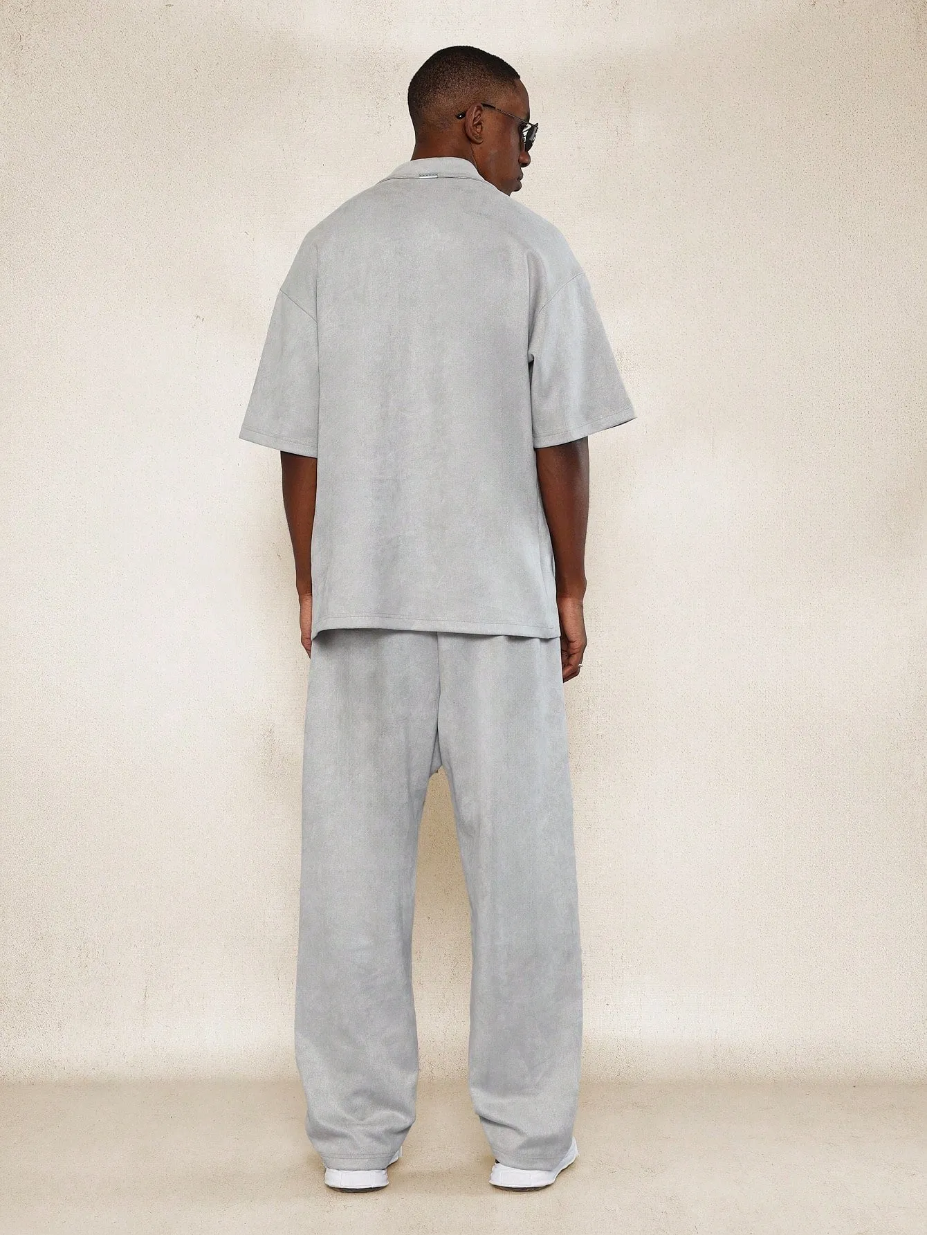 Suedette Relaxed Fit Revere Shirt And Straight Fit Pant 2 Piece Set