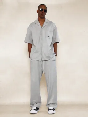 Suedette Relaxed Fit Revere Shirt And Straight Fit Pant 2 Piece Set