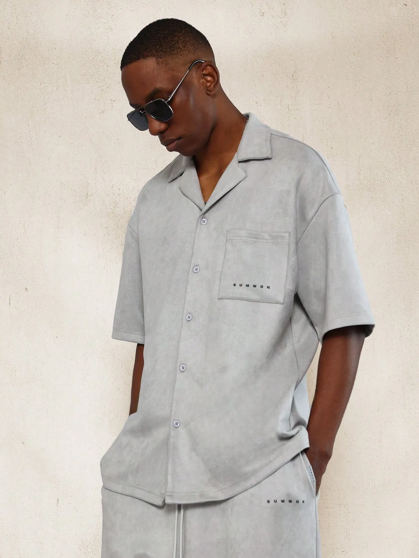 Suedette Relaxed Fit Revere Shirt And Straight Fit Pant 2 Piece Set
