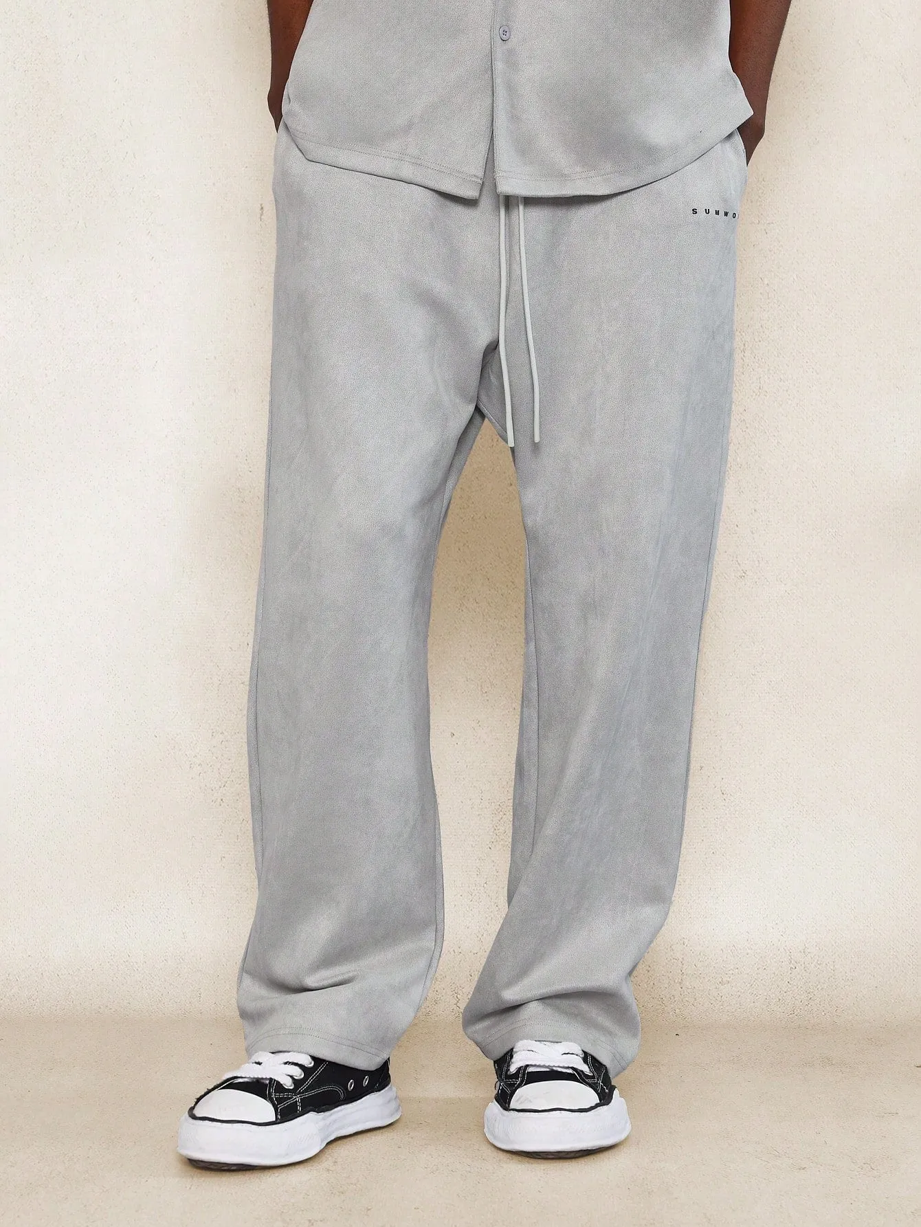 Suedette Relaxed Fit Revere Shirt And Straight Fit Pant 2 Piece Set