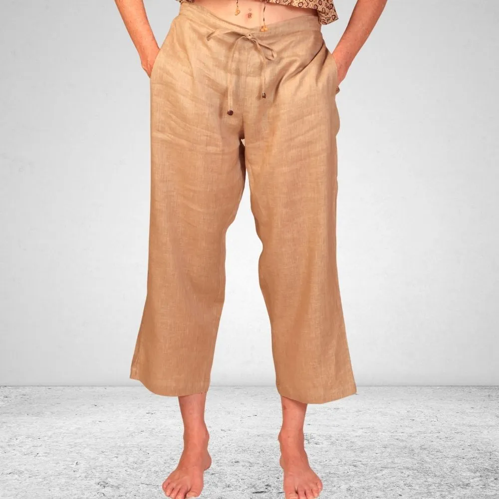 Women Beige Pants | Linen | Breathable Fabric| Lower Calf Length | Casual Style