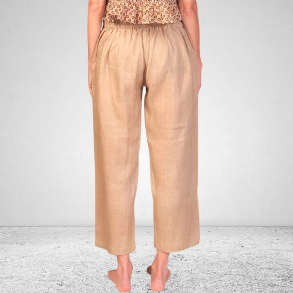Women Beige Pants | Linen | Breathable Fabric| Lower Calf Length | Casual Style