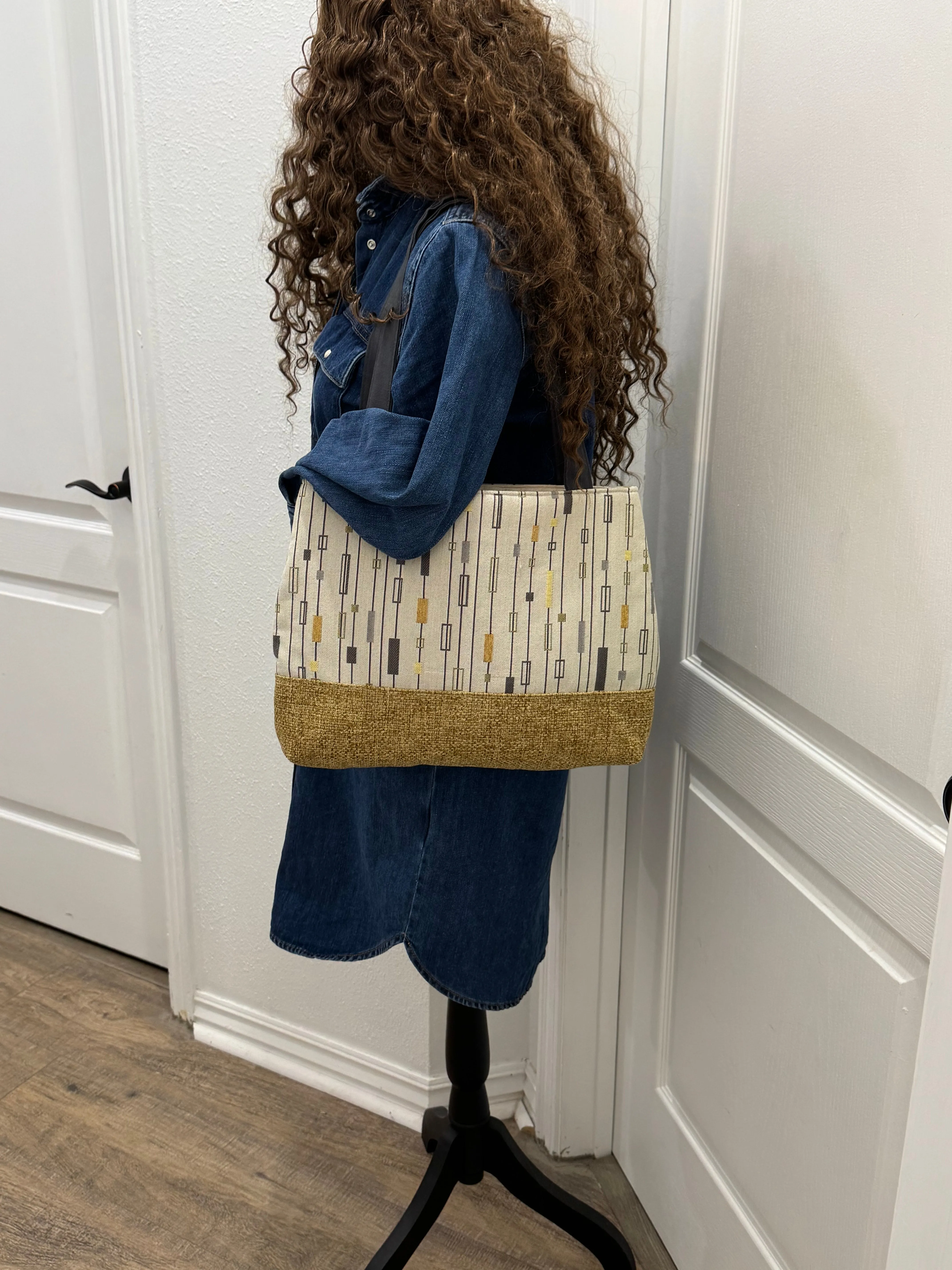 Yellow Gold and Grey Tapestry Handbag Purse Tote