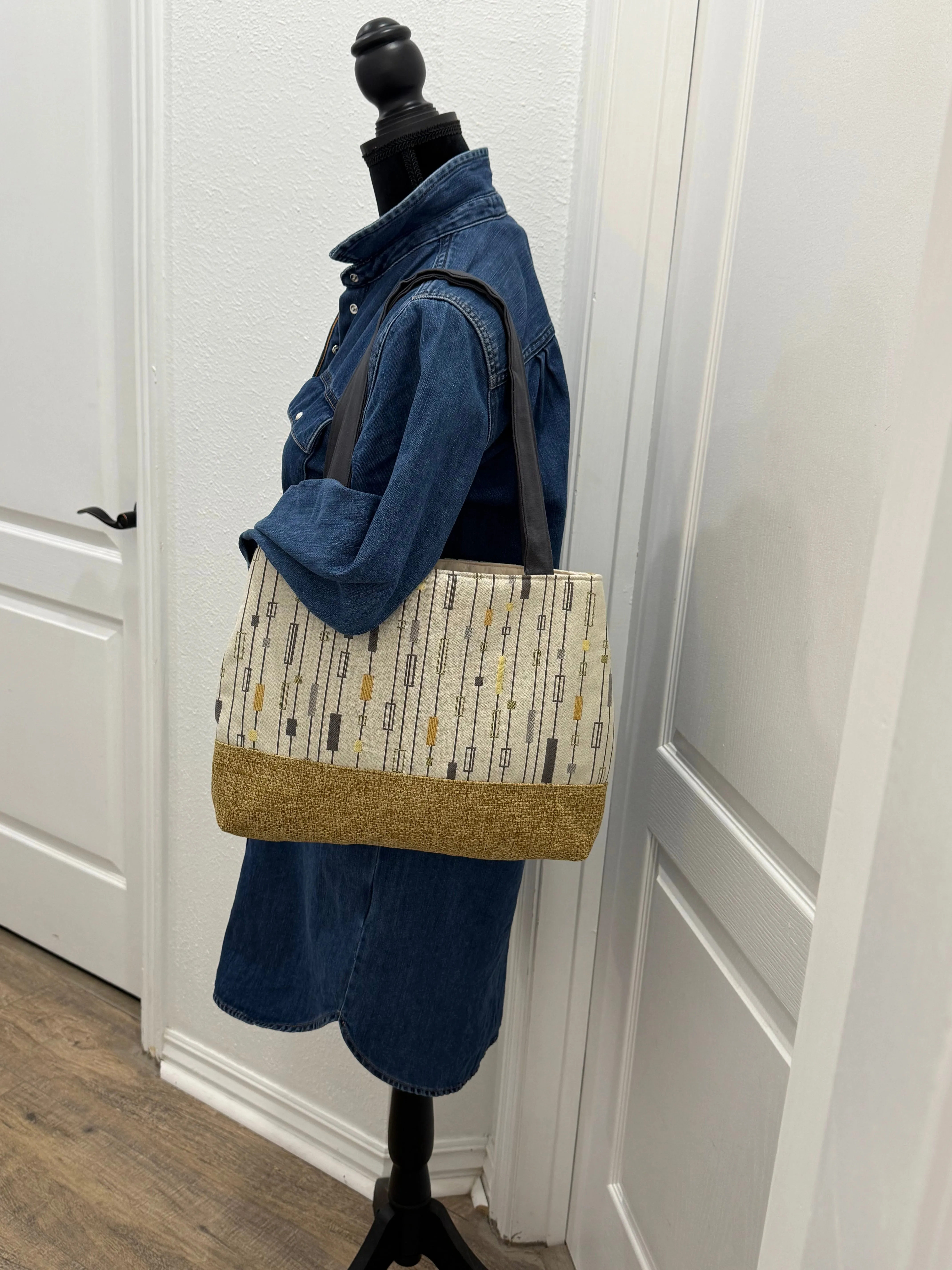 Yellow Gold and Grey Tapestry Handbag Purse Tote